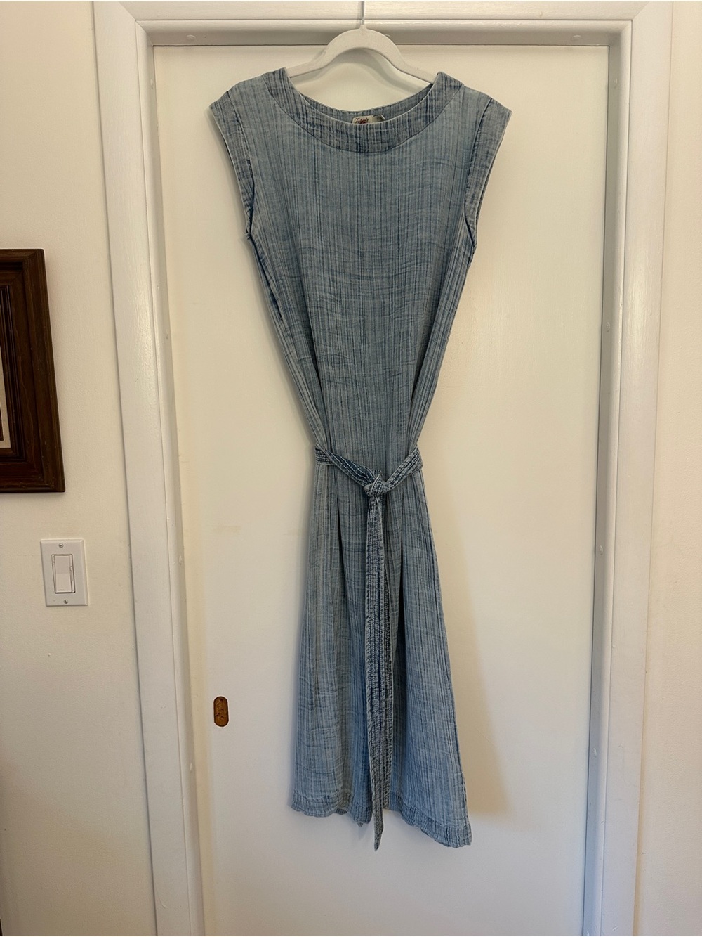 Faherty Soft Blue Sleeveless Midi Dress with Tie